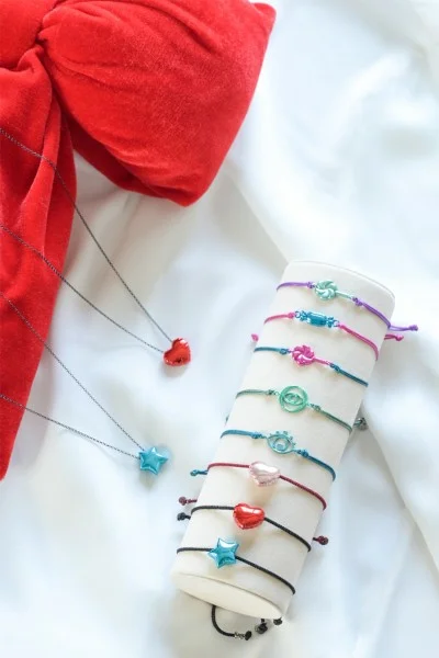 Βραχιόλι Ασημένιο Rose Heart Balloon Makrame