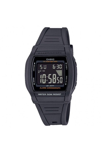 Casio Standard Black Rubber Strap W-201-1BVEG