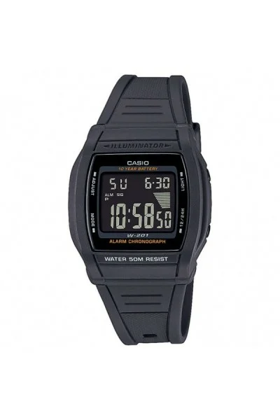 Casio Standard Black Rubber Strap W-201-1BVEG