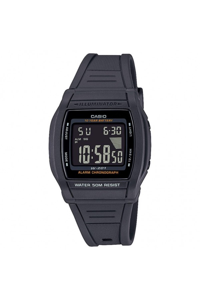 Casio Standard Black Rubber Strap W-201-1BVEG