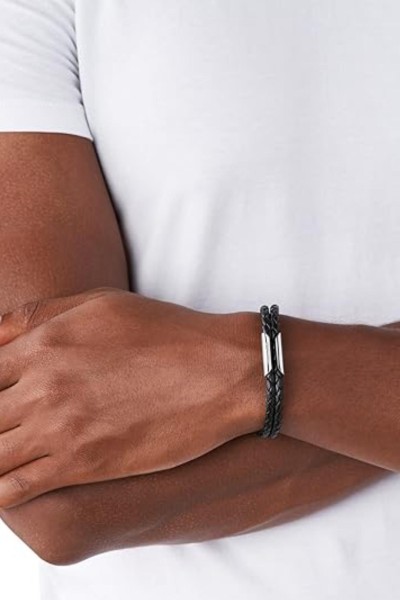 Βραχιόλι DIESEL Black Leather από Ατσάλι DX1247040