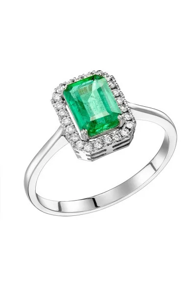 Δαχτυλίδι Λευκόχρυσο 18Κ Διαμάντι Σμαράγδι 1.07Ct