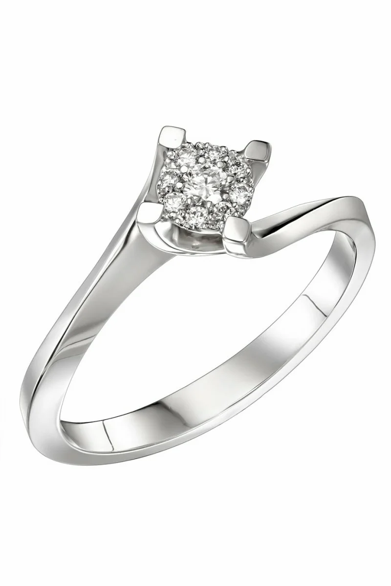 Δαχτυλίδι Φλόγα Λευκόχρυσο 18Κ Διαμάντι Pave 0.09ct