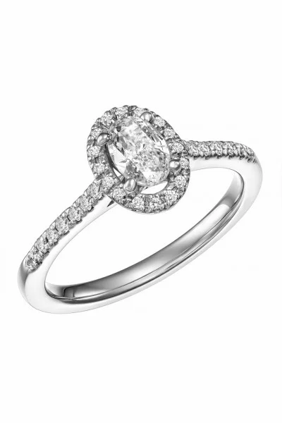 Δαχτυλίδι Λευκόχρυσο 18Κ Oval Cut Μονόπετρο Halo 0.60ct