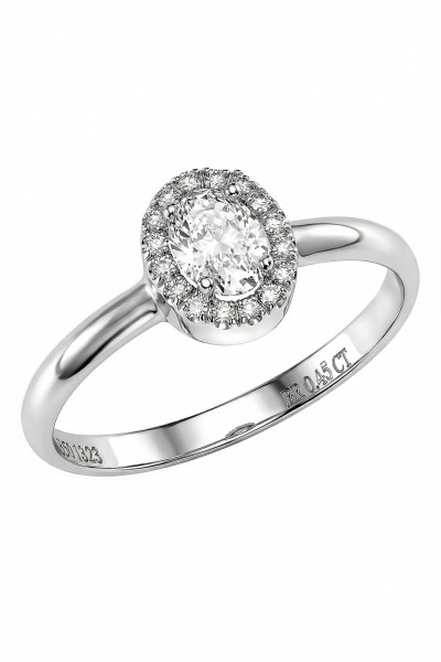 Δαχτυλίδι Λευκόχρυσο 18Κ Oval Cut GIA Halo 0.45ct