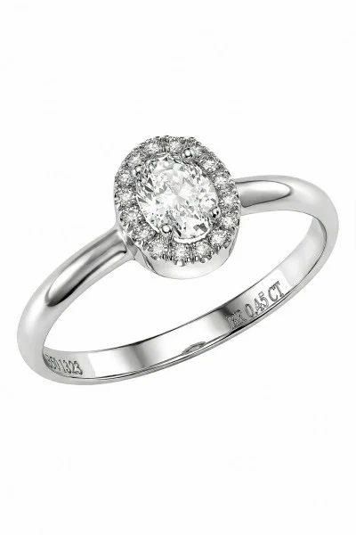 Δαχτυλίδι Λευκόχρυσο 18Κ Oval Cut GIA Halo 0.45ct