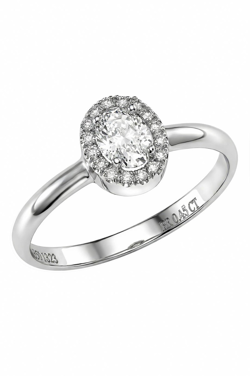 Δαχτυλίδι Λευκόχρυσο 18Κ Oval Cut GIA Halo 0.45ct
