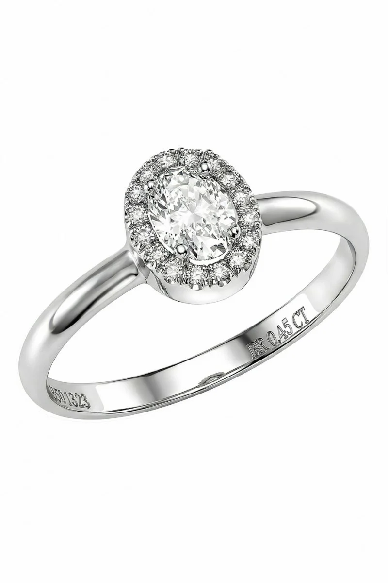 Δαχτυλίδι Λευκόχρυσο 18Κ Oval Cut GIA Halo 0.45ct