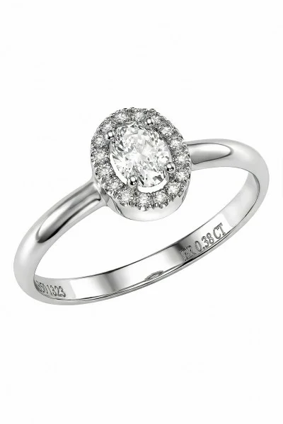 Δαχτυλίδι Λευκόχρυσο 18Κ Oval Cut GIA Halo 0.38ct