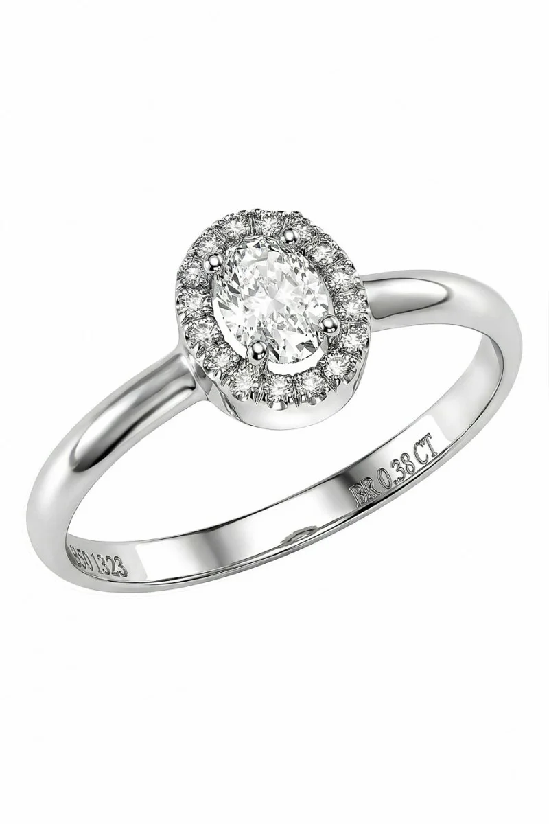 Δαχτυλίδι Λευκόχρυσο 18Κ Oval Cut GIA Halo 0.38ct