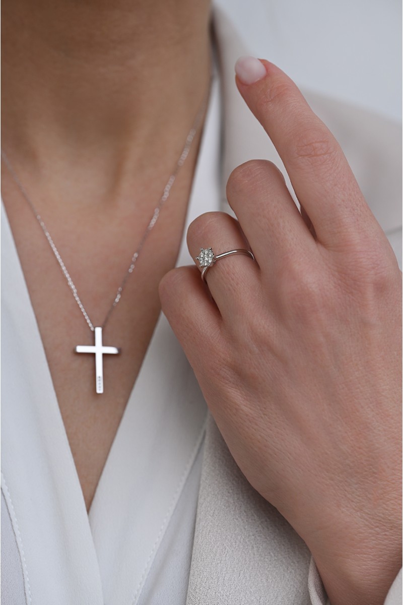 Δαχτυλίδι Λευκόχρυσο 18Κ Διαμάντι Pave 0.22ct