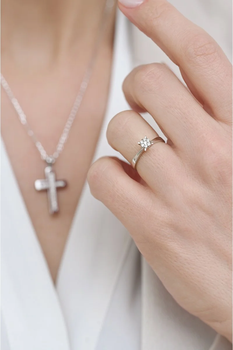 Δαχτυλίδι Λευκόχρυσο 18Κ Διαμάντι Pave 0.13ct