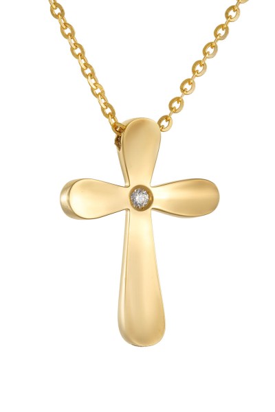 Κολιέ Xρυσό 18Κ Σταυρός με Διαμάντια Brillant 0.03Ct