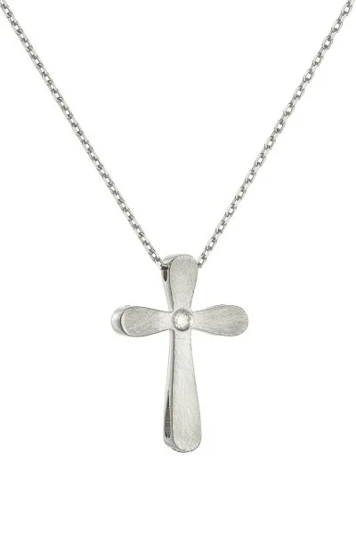 Κολιέ Λευκόχρυσο 18Κ Σταυρός με Διαμάντια Brillant 0.014Ct Διπλής Όψης