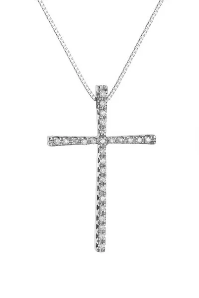 Κολιέ Λευκόχρυσο 18Κ Σταυρός με Διαμάντια Brillant 0.11Ct
