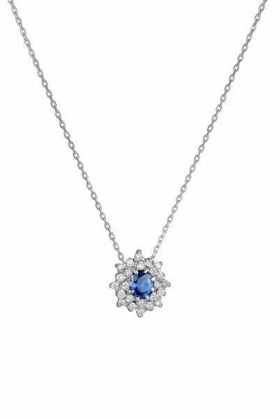 Κολιέ Λευκόχρυσο 18Κ Διαμάντι Ζαφείρι 0.80Ct
