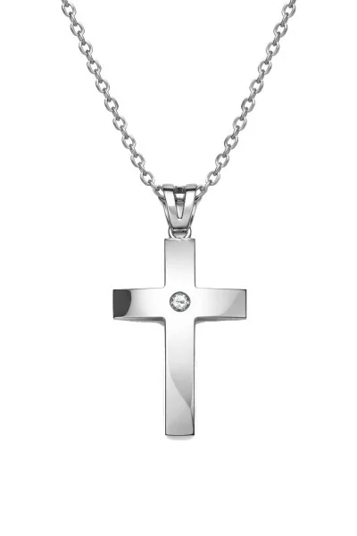 Κολιέ Λευκόχρυσο 18Κ Σταυρός με Διαμάντια Brillant 0.03Ct
