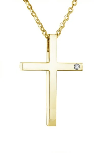 Κολιέ Xρυσό 18Κ Σταυρός με Διαμάντια Brillant 0.01Ct