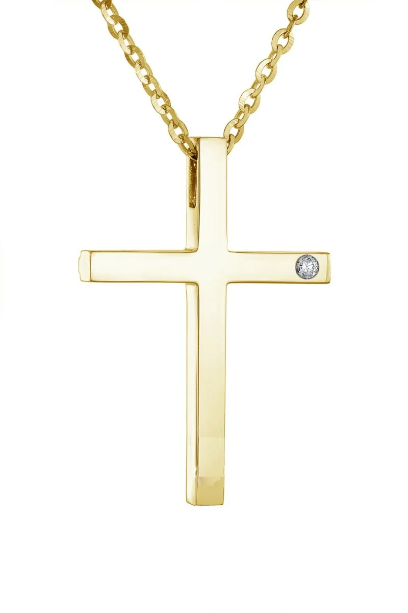 Κολιέ Xρυσό 18Κ Σταυρός με Διαμάντια Brillant 0.01Ct