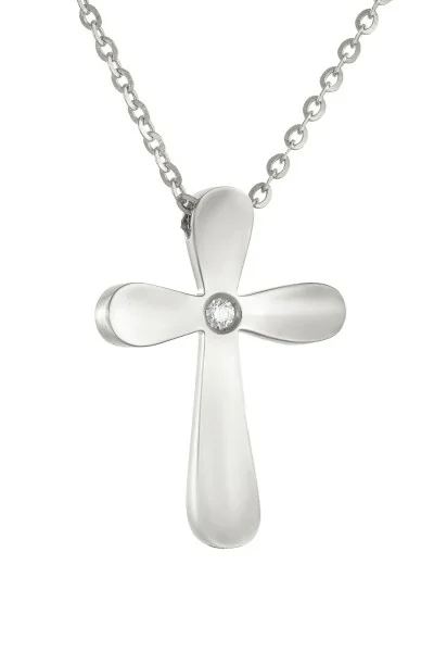 Κολιέ Λευκόχρυσο 18Κ Σταυρός με Διαμάντια Brillant 0.03Ct