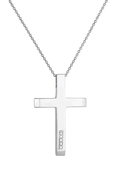 Κολιέ Λευκόχρυσο 18Κ Σταυρός με Διαμάντια Brillant 0.03ct