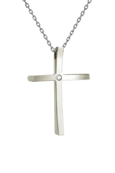 Κολιέ Λευκόχρυσο 18Κ Σταυρός με Διαμάντια Brillant 0.01ct