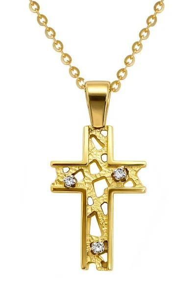 Χειροποίητος Βυζαντινός Σταυρός με Αλυσίδα Χρυσό 18Κ με Διαμάντια Brillant 0.06Ct