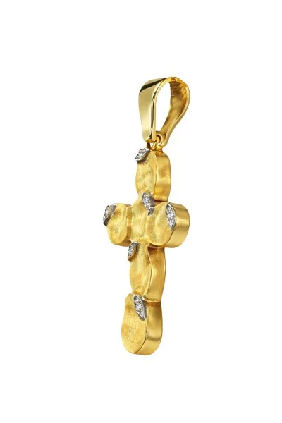 Βυζαντινός Σταυρός με Αλυσίδα Χρυσό 18Κ με Διαμάντια Brillant 0.06Ct