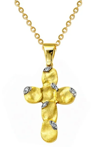 Βυζαντινός Σταυρός με Αλυσίδα Χρυσό 18Κ με Διαμάντια Brillant 0.06Ct