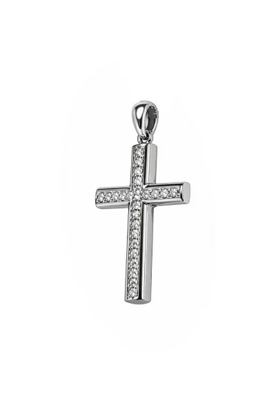 Κολιέ Λευκόχρυσο 18Κ Σταυρός με Διαμάντια Brillant 0.11ct