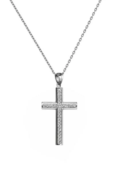 Κολιέ Λευκόχρυσο 18Κ Σταυρός με Διαμάντια Brillant 0.11ct