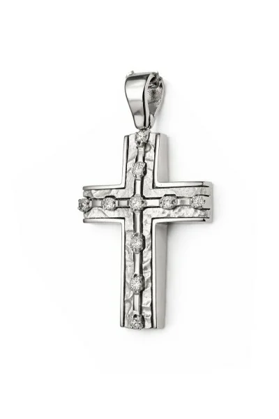 Σετ Σταυρός με Αλυσίδα Λευκόχρυσο 18Κ με Διαμάντια Brillant 0.12Ct