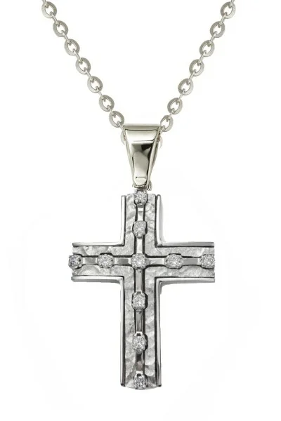 Σετ Σταυρός με Αλυσίδα Λευκόχρυσο 18Κ με Διαμάντια Brillant 0.12Ct