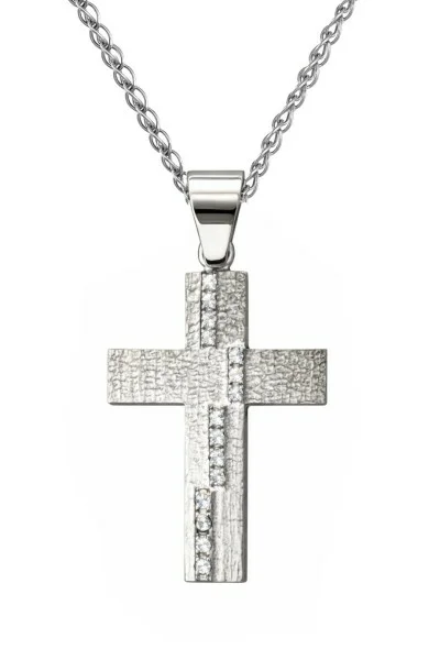 Σετ Σταυρός με Αλυσίδα Λευκόχρυσο 18Κ με Διαμάντια Brillant 0.12Ct