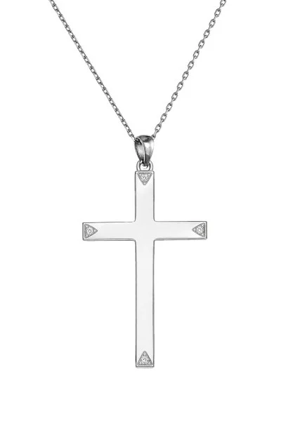 Σετ Σταυρός με Αλυσίδα Λευκόχρυσο 18Κ με Διαμάντια Brillant 0.02ct