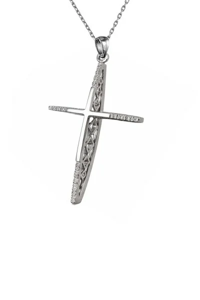 Σετ Σταυρός με Αλυσίδα Λευκόχρυσο 18Κ με Διαμάντια Brillant 0.05ct