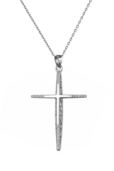 Σετ Σταυρός με Αλυσίδα Λευκόχρυσο 18Κ με Διαμάντια Brillant 0.05ct