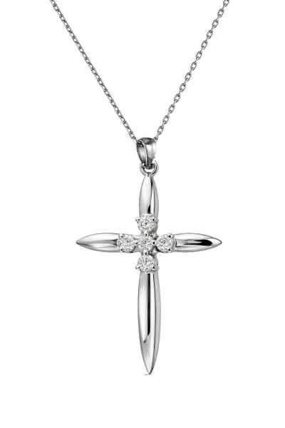 Κολιέ Λευκόχρυσο 18Κ Σταυρός με Διαμάντια Brillant 0.14ct
