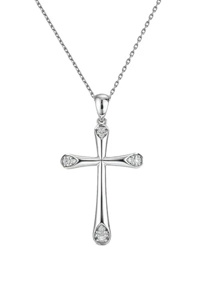Σετ Σταυρός με Αλυσίδα Λευκόχρυσο 18Κ με Διαμάντια Brillant 0.10ct