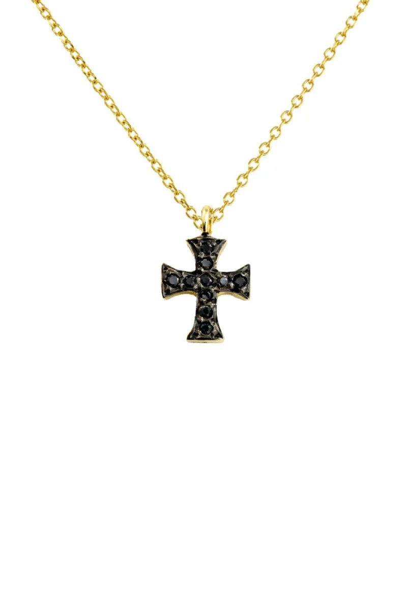 Κολιέ Xρυσό 18Κ Σταυρός Black Diamonds 0.06Ct