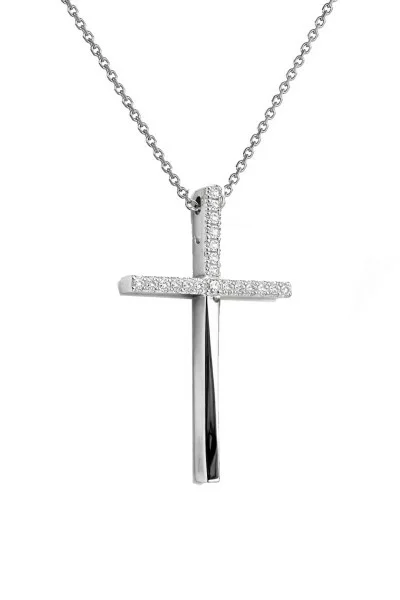 Σετ Σταυρός με Αλυσίδα Λευκόχρυσο 18Κ με Διαμάντια Brillant 0.07ct