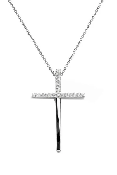 Σετ Σταυρός με Αλυσίδα Λευκόχρυσο 18Κ με Διαμάντια Brillant 0.07ct