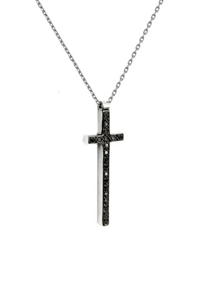 Σετ Σταυρός με Αλυσίδα Λευκόχρυσο 18Κ Brillant Black Diamonds 0.10Ct