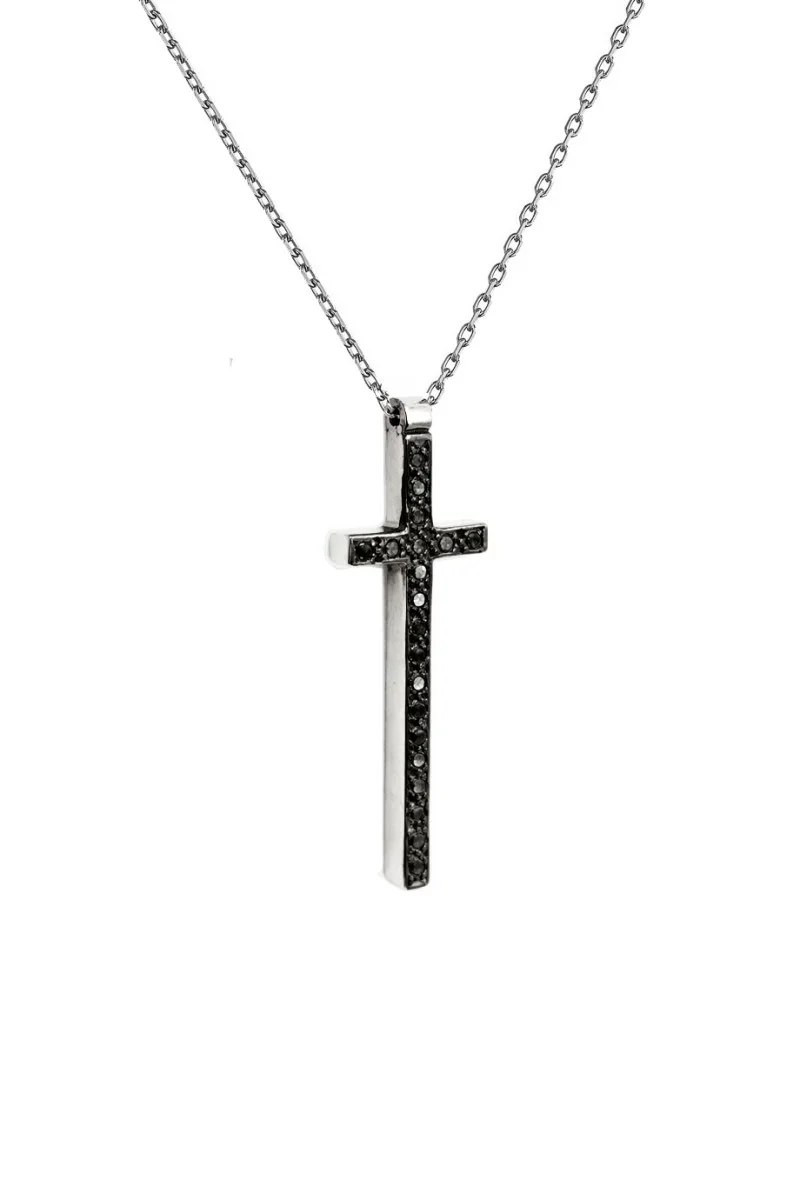 Σετ Σταυρός με Αλυσίδα Λευκόχρυσο 18Κ Brillant Black Diamonds 0.10Ct