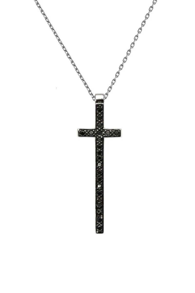 Σετ Σταυρός με Αλυσίδα Λευκόχρυσο 18Κ Brillant Black Diamonds 0.10Ct