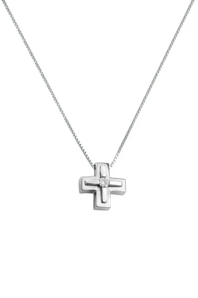 Κολιέ Χρυσό 18Κ Σταυρός με Aλυσίδα με Brillant 0.025Ct