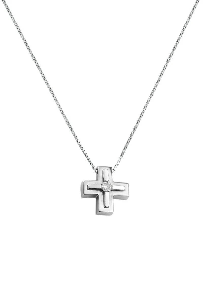 Κολιέ Χρυσό 18Κ Σταυρός με Aλυσίδα με Brillant 0.025Ct