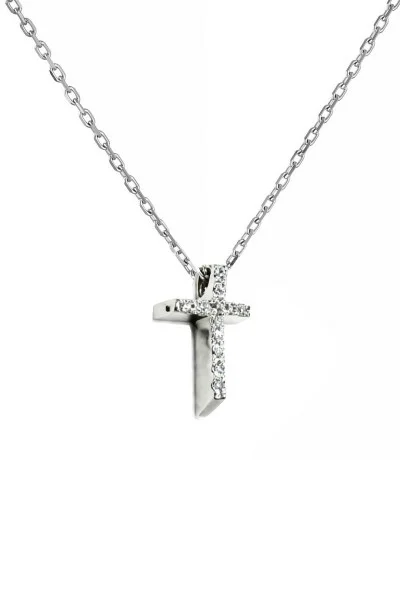 Κολιέ Λευκόχρυσο 18Κ Σταυρός με Αλυσίδα με Διαμάντια Brillant 0.04ct