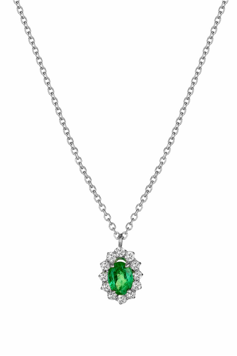 Κολιέ Λευκόχρυσο 18Κ Σμαράγδι Brillant 0.29CT