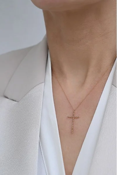 Κολιέ Ροζ Χρυσό 18Κ Σταυρός Bubbles